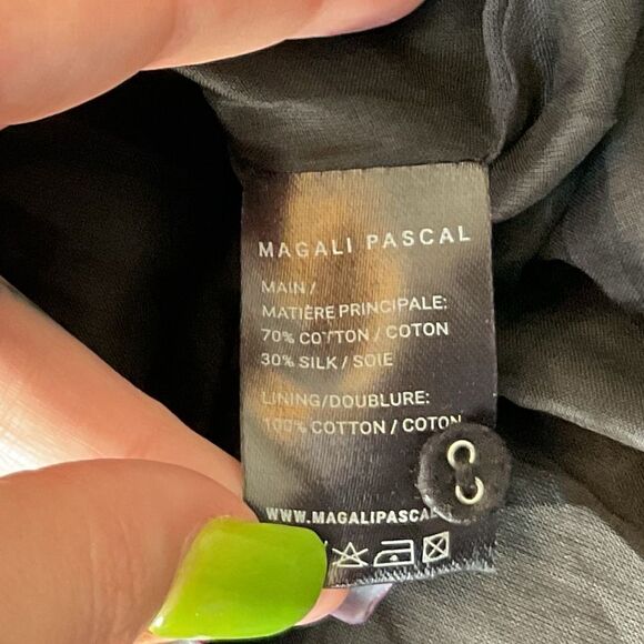 Magali Pascal Maggie Black Silk Blend Ruffled V-Neck Tie Waist Mini Dress Size 8 - Picture 7 of 8